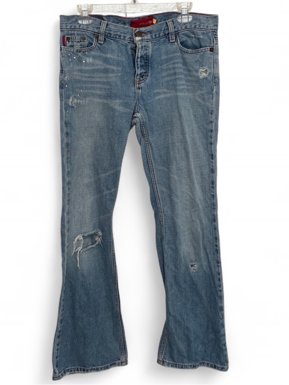 Hollister Embellished Light Blue Distressed Flare Jeans